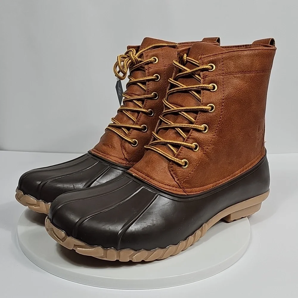London Fog Tan and Dark Brown Waterproof Lace-Up Duck Boots